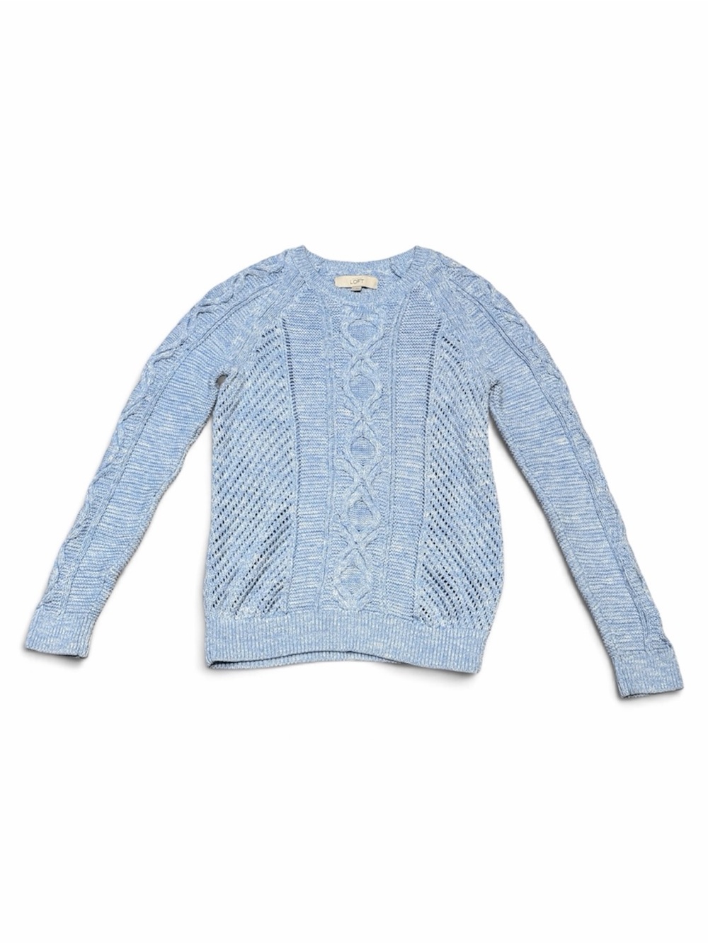 LOFT Sky Blue Cable & Openwork Crewneck Sweater
